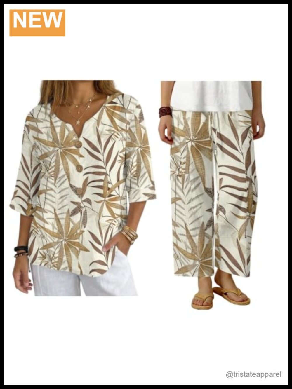 2 Piece Wide Leg Pants Set Relaxed Fit 3/4 Sleeve